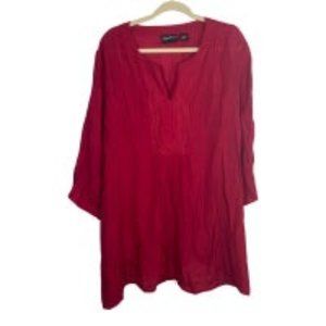 Maggie Barnes Dark Red 3/4 Sleeve V-Neck Blouse